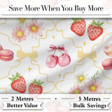 Strawberry Cherry Daisy White Pastel Outline Cute Coquette Floral  Digital Print Material by the Metre UK Sewing Quilting Textile