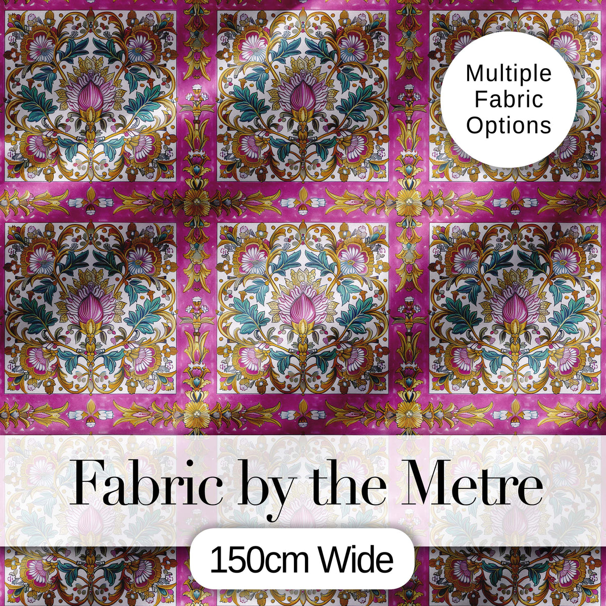 Pink Teal Vintage Ornamental Tile Floral Pattern Symmetrical Design  Digital Print Material by the Metre UK Sewing Quilting Textile