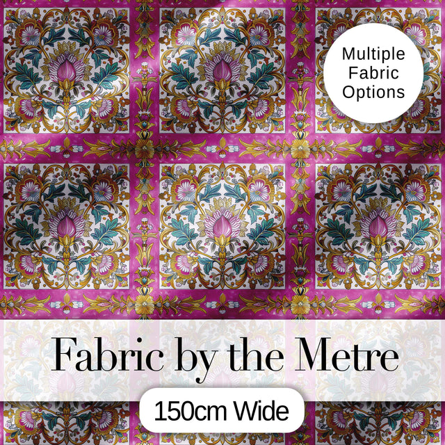 Pink Teal Vintage Ornamental Tile Floral Pattern Symmetrical Design  Digital Print Material by the Metre UK Sewing Quilting Textile
