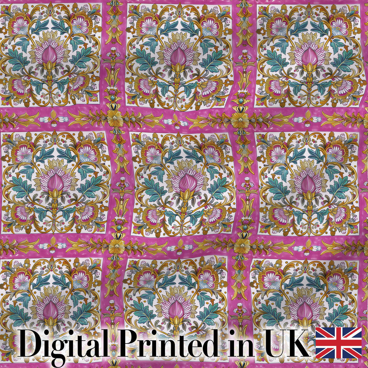 Pink Teal Vintage Ornamental Tile Floral Pattern Symmetrical Design  Digital Print Material by the Metre UK Sewing Quilting Textile