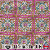 Pink Teal Vintage Ornamental Tile Floral Pattern Symmetrical Design  Digital Print Material by the Metre UK Sewing Quilting Textile