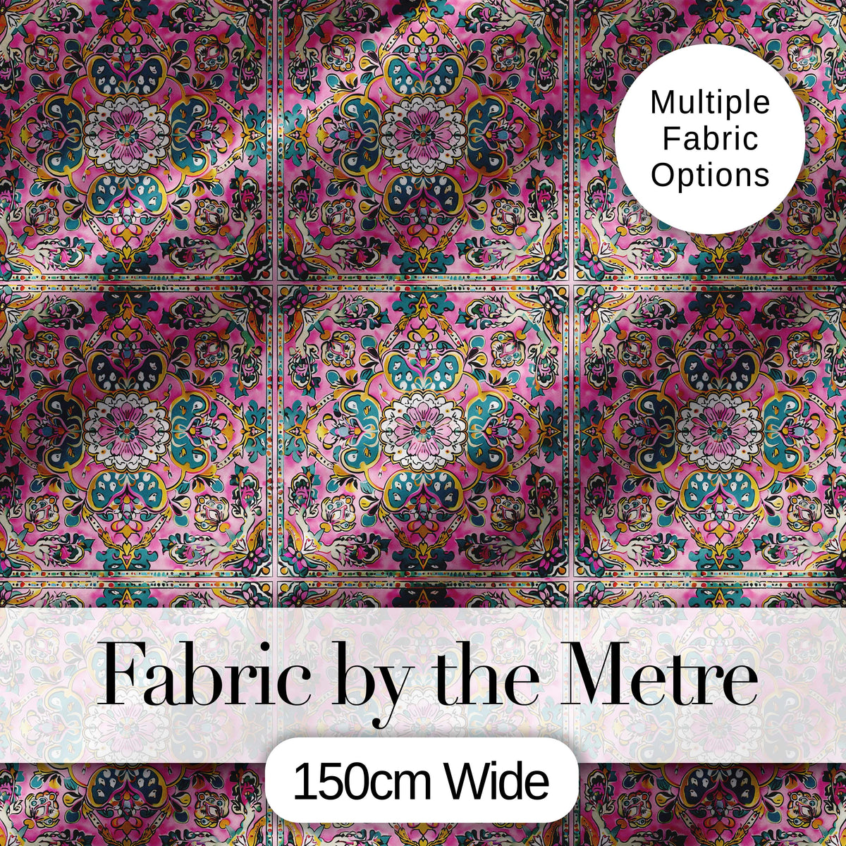 Teal Pink Mandala Floral Tile Pattern Decorative Symmetry Lovely  Digital Print Material by the Metre UK Sewing Quilting Textile