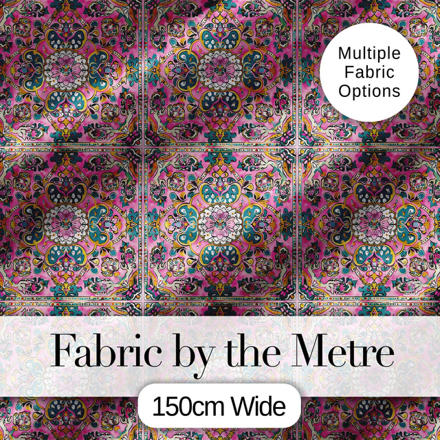 Teal Pink Mandala Floral Tile Pattern Decorative Symmetry Lovely  Digital Print Material by the Metre UK Sewing Quilting Textile