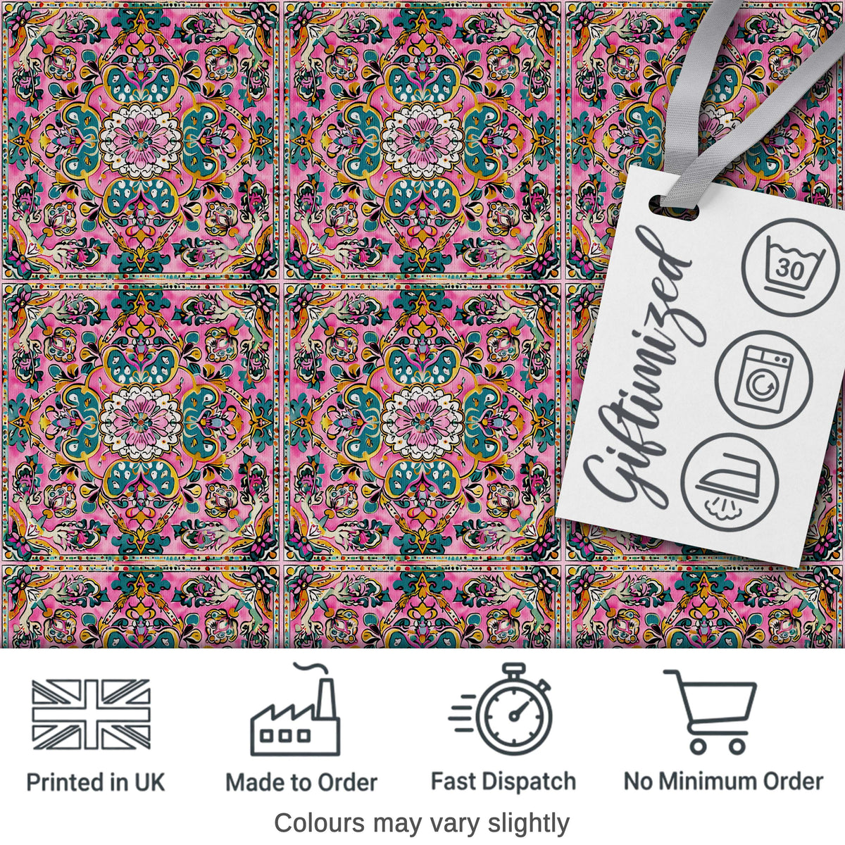 Teal Pink Mandala Floral Tile Pattern Decorative Symmetry Lovely  Digital Print Material by the Metre UK Sewing Quilting Textile
