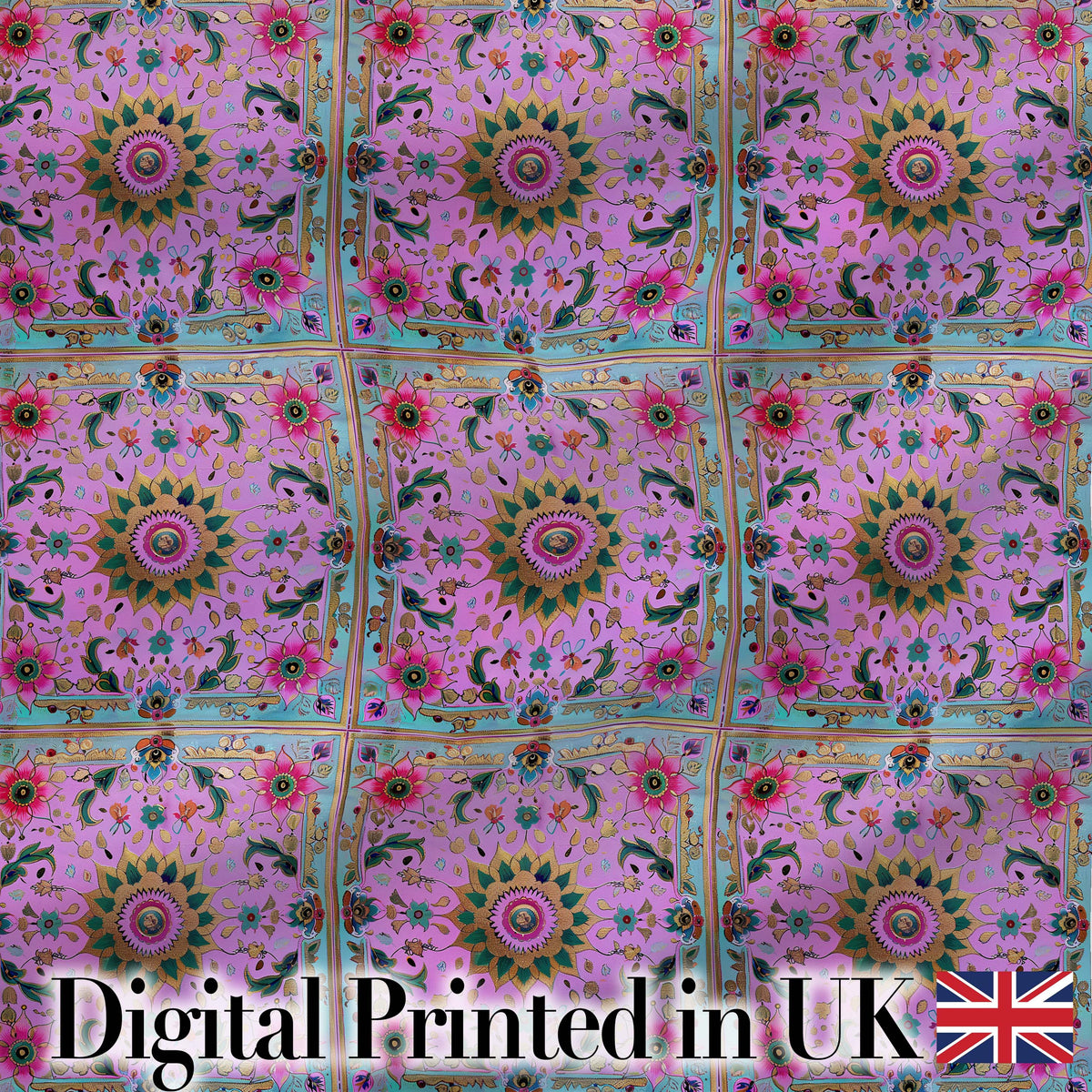 Soft Pink Teal Tree of Life Floral Pattern Elegant Botanical Lovely  Digital Print Material by the Metre UK Sewing Quilting Textile
