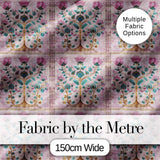 Teal Pink Vintage Floral Frame Pattern Distressed Ornamental Lovely  Digital Print Material by the Metre UK Sewing Quilting Textile