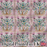 Teal Pink Vintage Floral Frame Pattern Distressed Ornamental Lovely  Digital Print Material by the Metre UK Sewing Quilting Textile