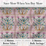 Teal Pink Vintage Floral Frame Pattern Distressed Ornamental Lovely  Digital Print Material by the Metre UK Sewing Quilting Textile