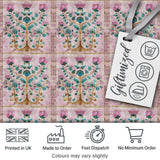 Teal Pink Vintage Floral Frame Pattern Distressed Ornamental Lovely  Digital Print Material by the Metre UK Sewing Quilting Textile
