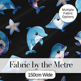 Cute Dolphin Stingray Starfish Cartoon Sea Life Pattern Blue Lovely  Digital Print Material by the Metre UK Sewing Quilting Textile