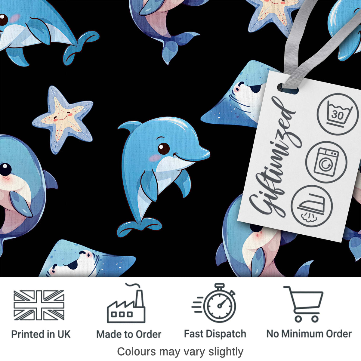 Cute Dolphin Stingray Starfish Cartoon Sea Life Pattern Blue Lovely  Digital Print Material by the Metre UK Sewing Quilting Textile