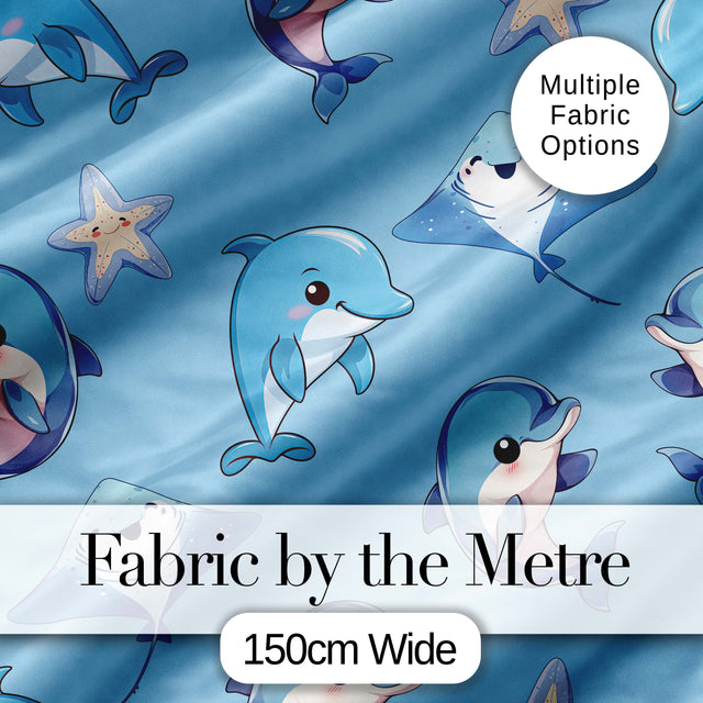 Cute Dolphin Stingray Starfish Cartoon Sea Life Pattern Beige Lovely  Digital Print Material by the Metre UK Sewing Quilting Textile