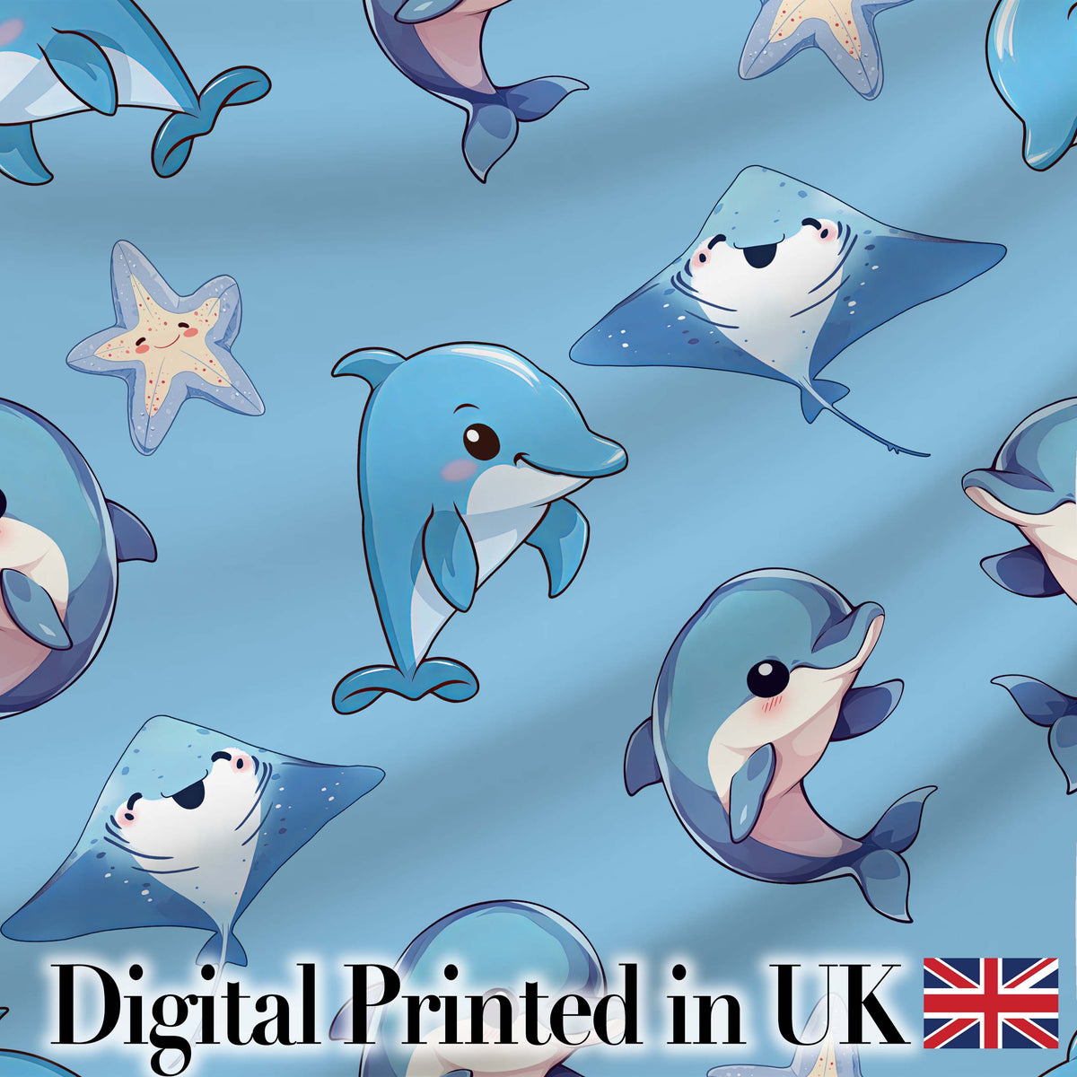 Cute Dolphin Stingray Starfish Cartoon Sea Life Pattern Beige Lovely  Digital Print Material by the Metre UK Sewing Quilting Textile