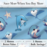Cute Dolphin Stingray Starfish Cartoon Sea Life Pattern Beige Lovely  Digital Print Material by the Metre UK Sewing Quilting Textile
