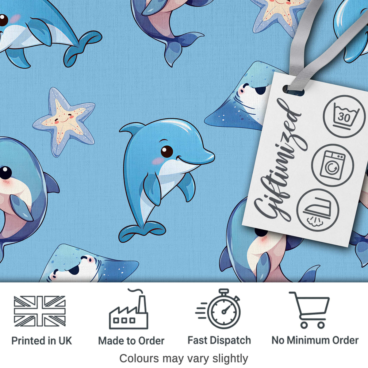 Cute Dolphin Stingray Starfish Cartoon Sea Life Pattern Beige Lovely  Digital Print Material by the Metre UK Sewing Quilting Textile