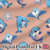 Cute Dolphin Stingray Starfish Cartoon Sea Life Pattern Navy Lovely  Digital Print Material by the Metre UK Sewing Quilting Textile