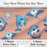Cute Dolphin Stingray Starfish Cartoon Sea Life Pattern Navy Lovely  Digital Print Material by the Metre UK Sewing Quilting Textile