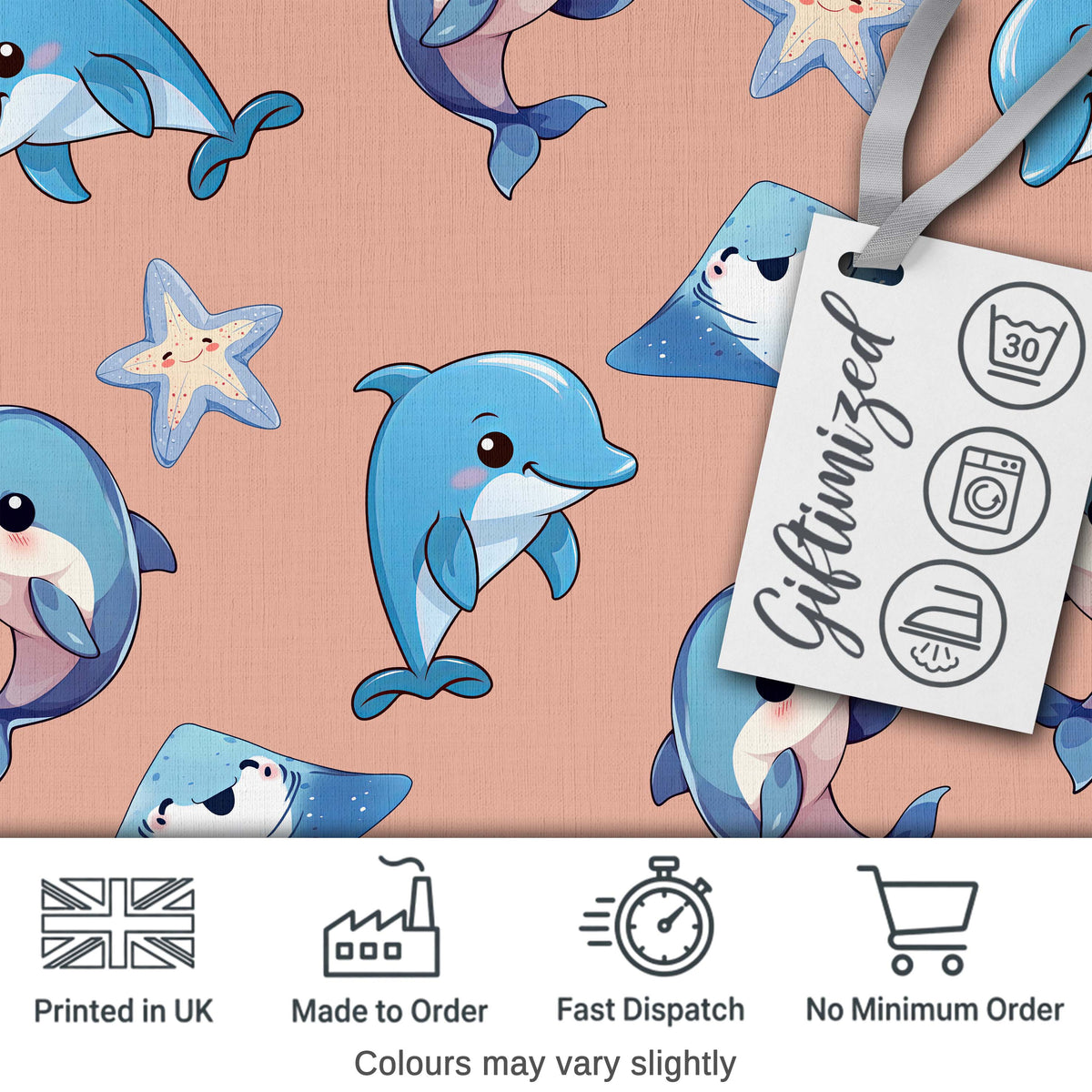 Cute Dolphin Stingray Starfish Cartoon Sea Life Pattern Navy Lovely  Digital Print Material by the Metre UK Sewing Quilting Textile