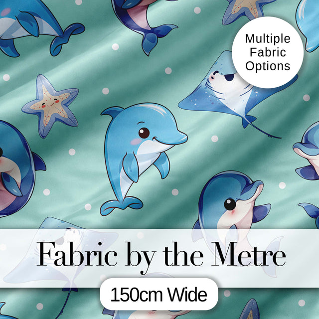 Cute Dolphin Stingray Starfish Cartoon Sea Life Pattern Pink Lovely  Digital Print Material by the Metre UK Sewing Quilting Textile