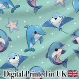 Cute Dolphin Stingray Starfish Cartoon Sea Life Pattern Pink Lovely  Digital Print Material by the Metre UK Sewing Quilting Textile