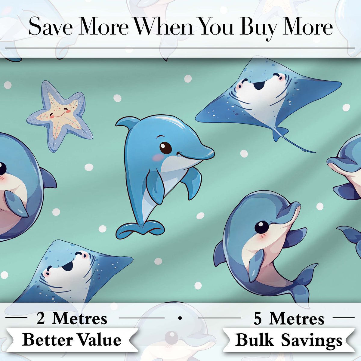 Cute Dolphin Stingray Starfish Cartoon Sea Life Pattern Pink Lovely  Digital Print Material by the Metre UK Sewing Quilting Textile