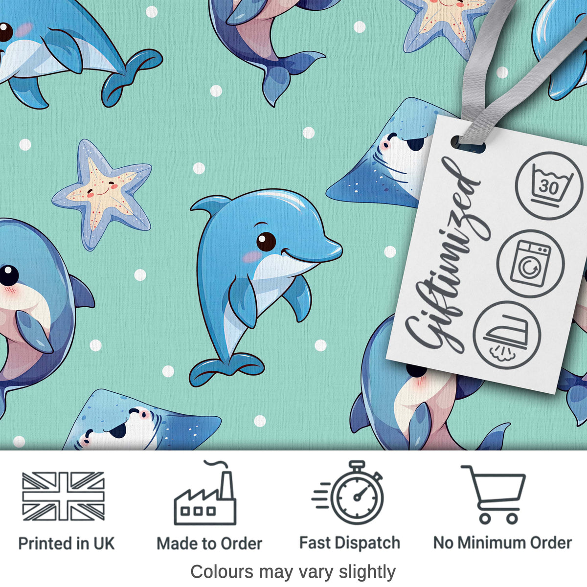 Cute Dolphin Stingray Starfish Cartoon Sea Life Pattern Pink Lovely  Digital Print Material by the Metre UK Sewing Quilting Textile