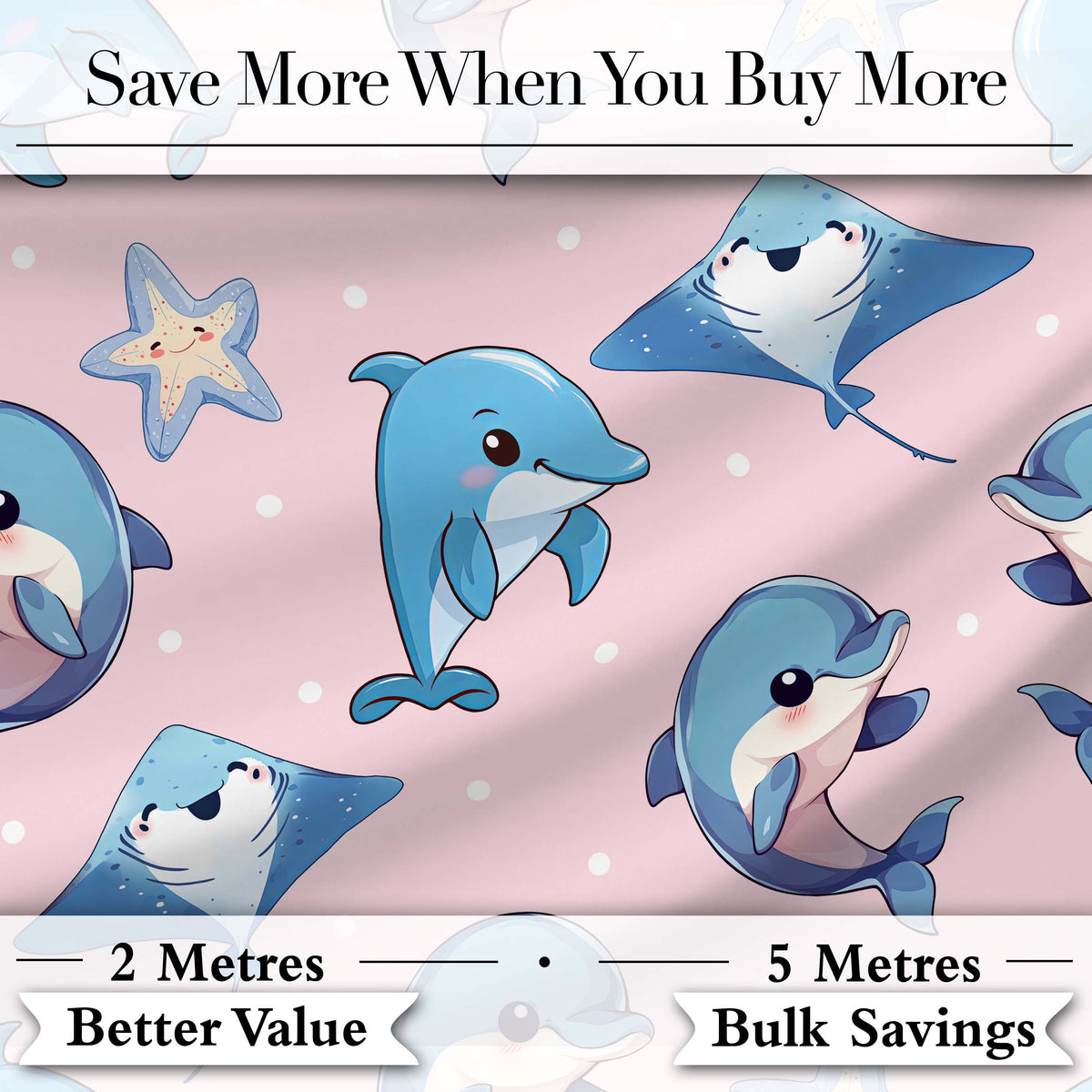 Cute Dolphin Stingray Starfish Ocean Sea Life Blue Purple Background  Digital Print Material by the Metre UK Sewing Quilting Textile