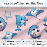 Cute Dolphin Stingray Starfish Ocean Sea Life Blue Purple Background  Digital Print Material by the Metre UK Sewing Quilting Textile