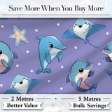 Cute Dolphin Stingray Starfish Ocean Sea Life Soft Aqua Background  Digital Print Material by the Metre UK Sewing Quilting Textile