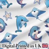 Cute Dolphin Stingray Starfish Ocean Sea Life Warm Beige Background  Digital Print Material by the Metre UK Sewing Quilting Textile