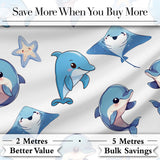 Cute Dolphin Stingray Starfish Ocean Sea Life Warm Beige Background  Digital Print Material by the Metre UK Sewing Quilting Textile