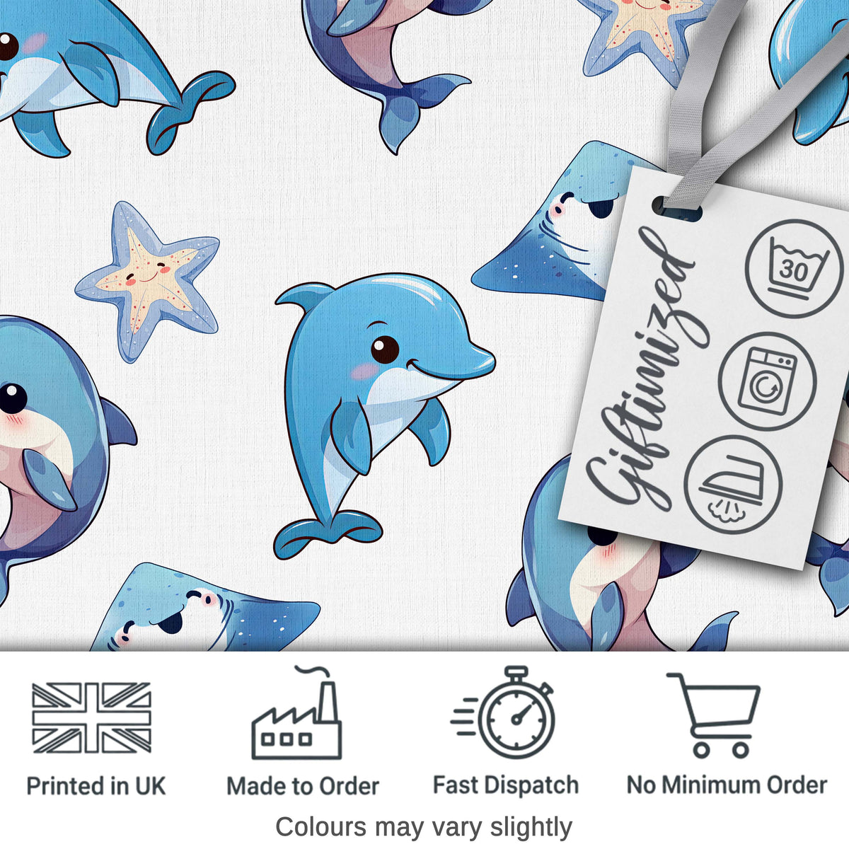 Cute Dolphin Stingray Starfish Ocean Sea Life Warm Beige Background  Digital Print Material by the Metre UK Sewing Quilting Textile