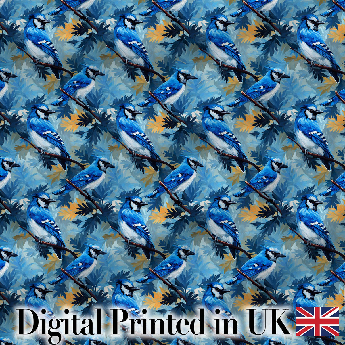 Teal Yellow Songbird Forest Leaves Seamless Dark Botanical Nature  Digital Print Material by the Metre UK Sewing Quilting Textile