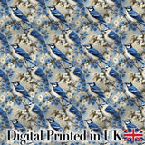Blue Jay Bird Floral Garden Detailed Botanical Illustration Design  Digital Print Material by the Metre UK Sewing Quilting Textile