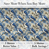 Blue Jay Bird Floral Garden Detailed Botanical Illustration Design  Digital Print Material by the Metre UK Sewing Quilting Textile