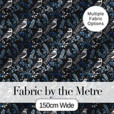 Blue Jay Bird Neutral Botanical Leaf Classic Nature Textile Design  Digital Print Material by the Metre UK Sewing Quilting Textile