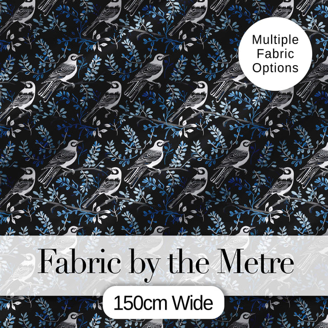 Blue Jay Bird Neutral Botanical Leaf Classic Nature Textile Design  Digital Print Material by the Metre UK Sewing Quilting Textile