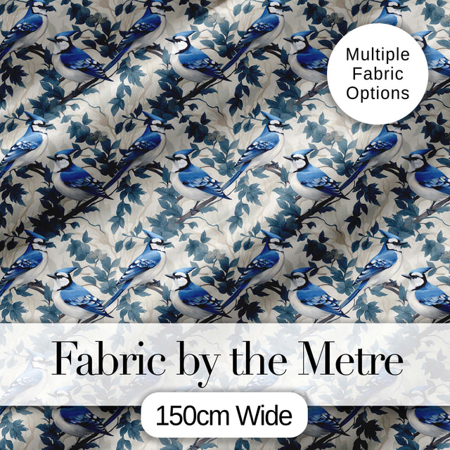 Blue Jay Bird Delicate Floral Seamless Soft Blue Botanical Nature  Digital Print Material by the Metre UK Sewing Quilting Textile