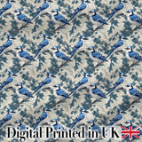 Blue Jay Bird Delicate Floral Seamless Soft Blue Botanical Nature  Digital Print Material by the Metre UK Sewing Quilting Textile