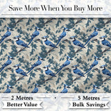 Blue Jay Bird Delicate Floral Seamless Soft Blue Botanical Nature  Digital Print Material by the Metre UK Sewing Quilting Textile