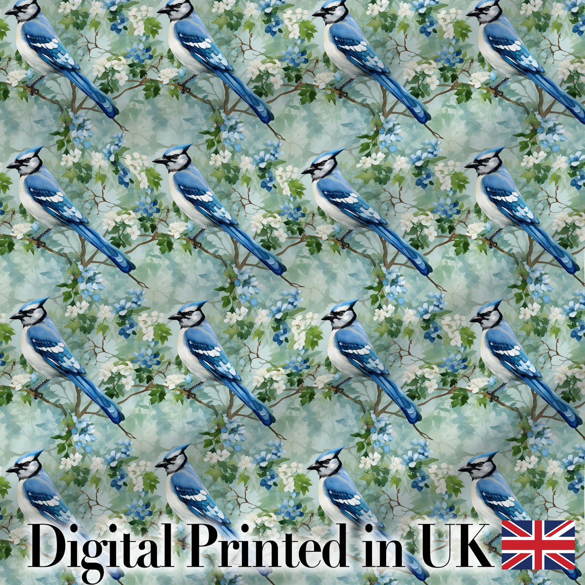 Teal Yellow Bird Botanical Branch Seamless Pattern Vintage Nature  Digital Print Material by the Metre UK Sewing Quilting Textile