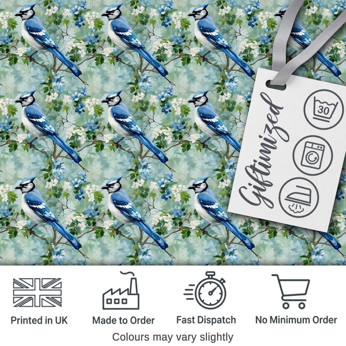 Teal Yellow Bird Botanical Branch Seamless Pattern Vintage Nature  Digital Print Material by the Metre UK Sewing Quilting Textile