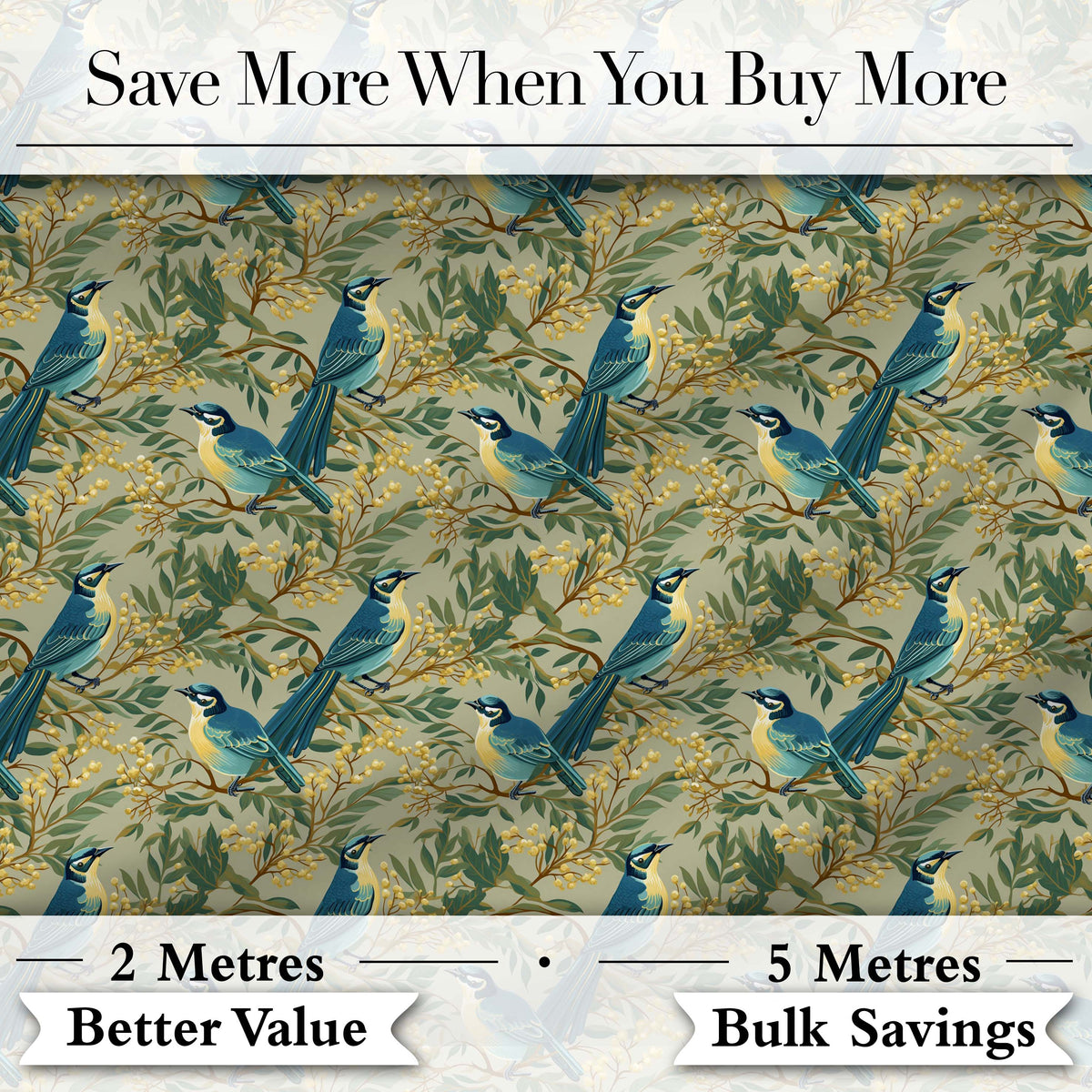 Blue Jay Bird Berry Branch Seamless Pattern Winter Botanical Nature  Digital Print Material by the Metre UK Sewing Quilting Textile