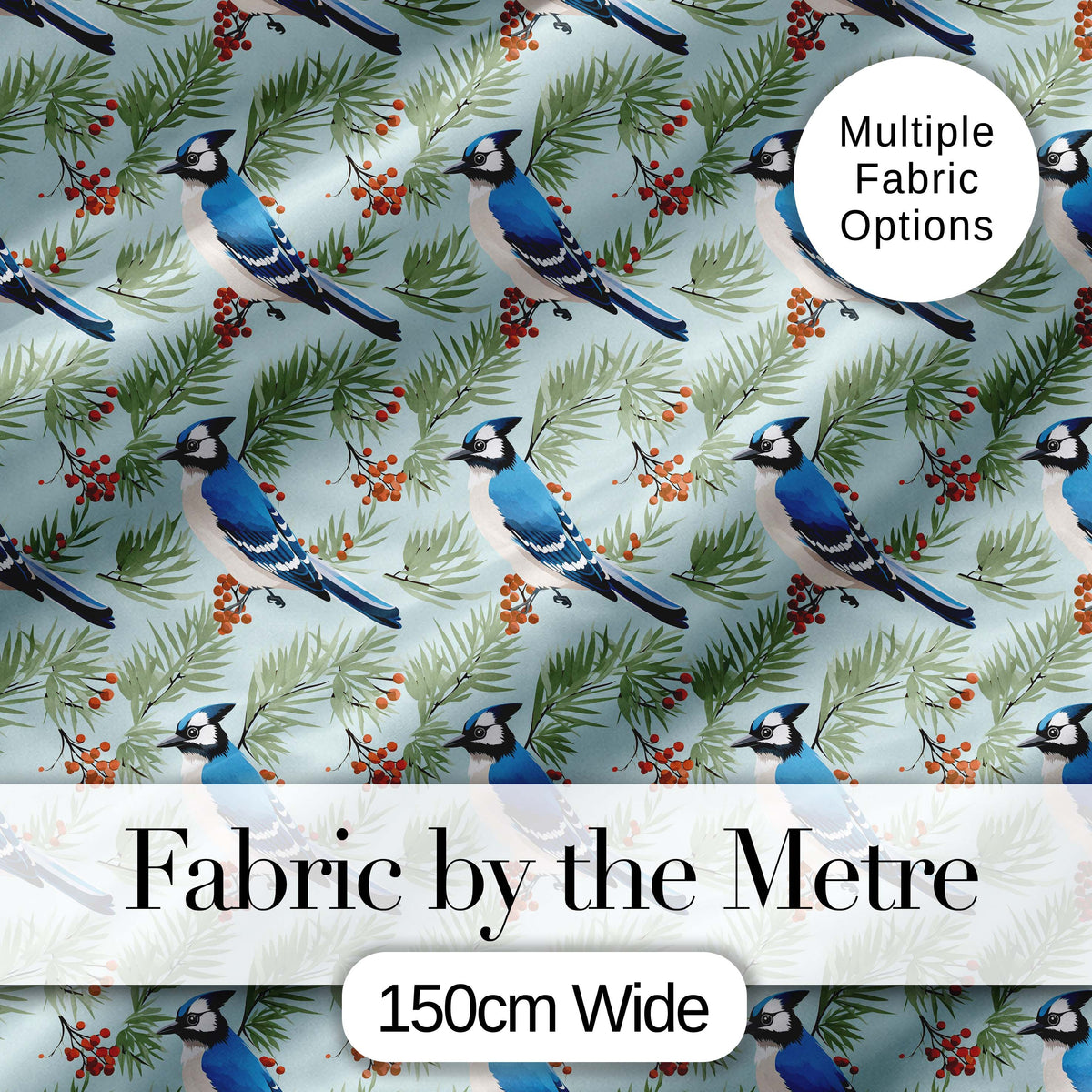 Blue Jay Bird Floral Vine Seamless Pattern Elegant Botanical Textile  Digital Print Material by the Metre UK Sewing Quilting Textile