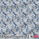 Blue Jay Bird Dark Botanical Leaves Berry Seamless Pattern Lovely  Digital Print Material by the Metre UK Sewing Quilting Textile