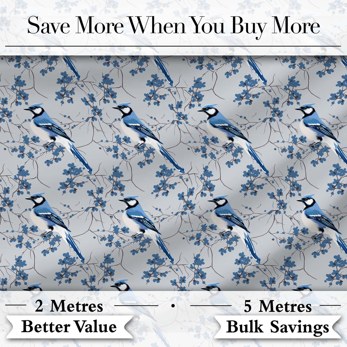 Blue Jay Bird Dark Botanical Leaves Berry Seamless Pattern Lovely  Digital Print Material by the Metre UK Sewing Quilting Textile
