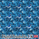 Teal Bird Gold Branch White Berry Elegant Seamless Pattern Lovely  Digital Print Material by the Metre UK Sewing Quilting Textile