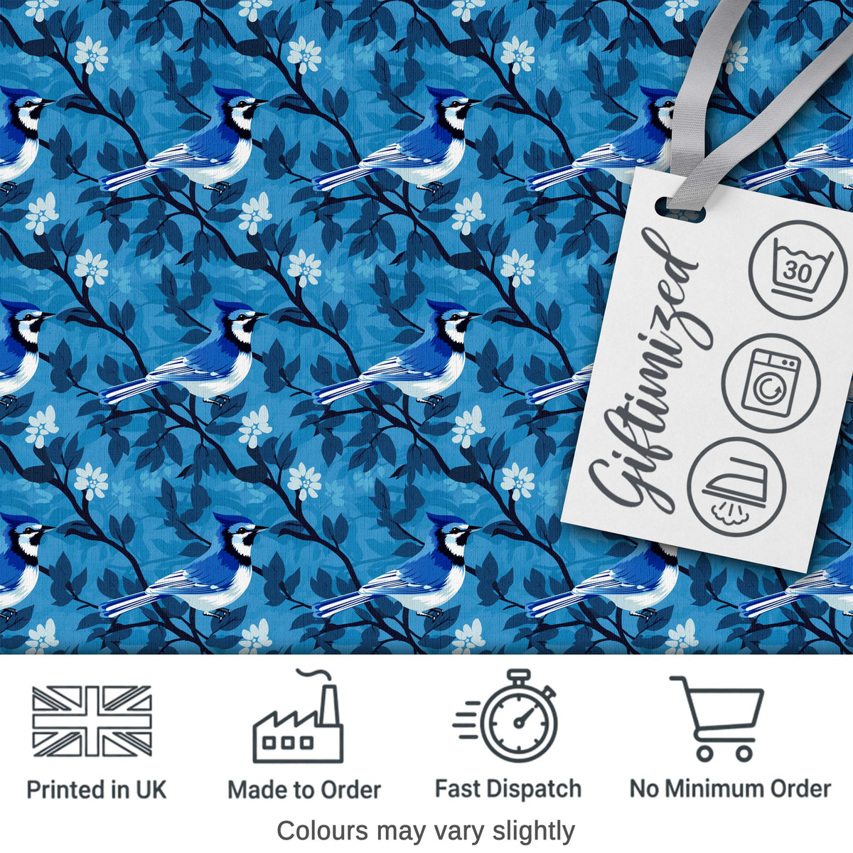 Teal Bird Gold Branch White Berry Elegant Seamless Pattern Lovely  Digital Print Material by the Metre UK Sewing Quilting Textile