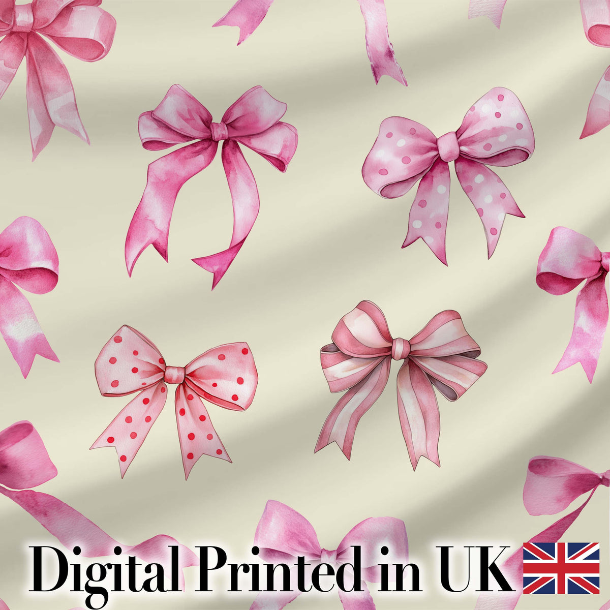 Watercolor Pink Ribbon Bows Neutral Ivory Background Seamless Lovely  Digital Print Material by the Metre UK Sewing Quilting Textile