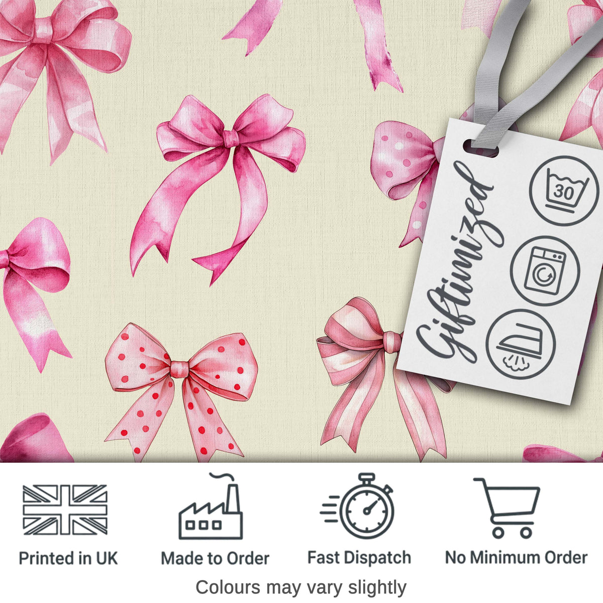 Watercolor Pink Ribbon Bows Neutral Ivory Background Seamless Lovely  Digital Print Material by the Metre UK Sewing Quilting Textile
